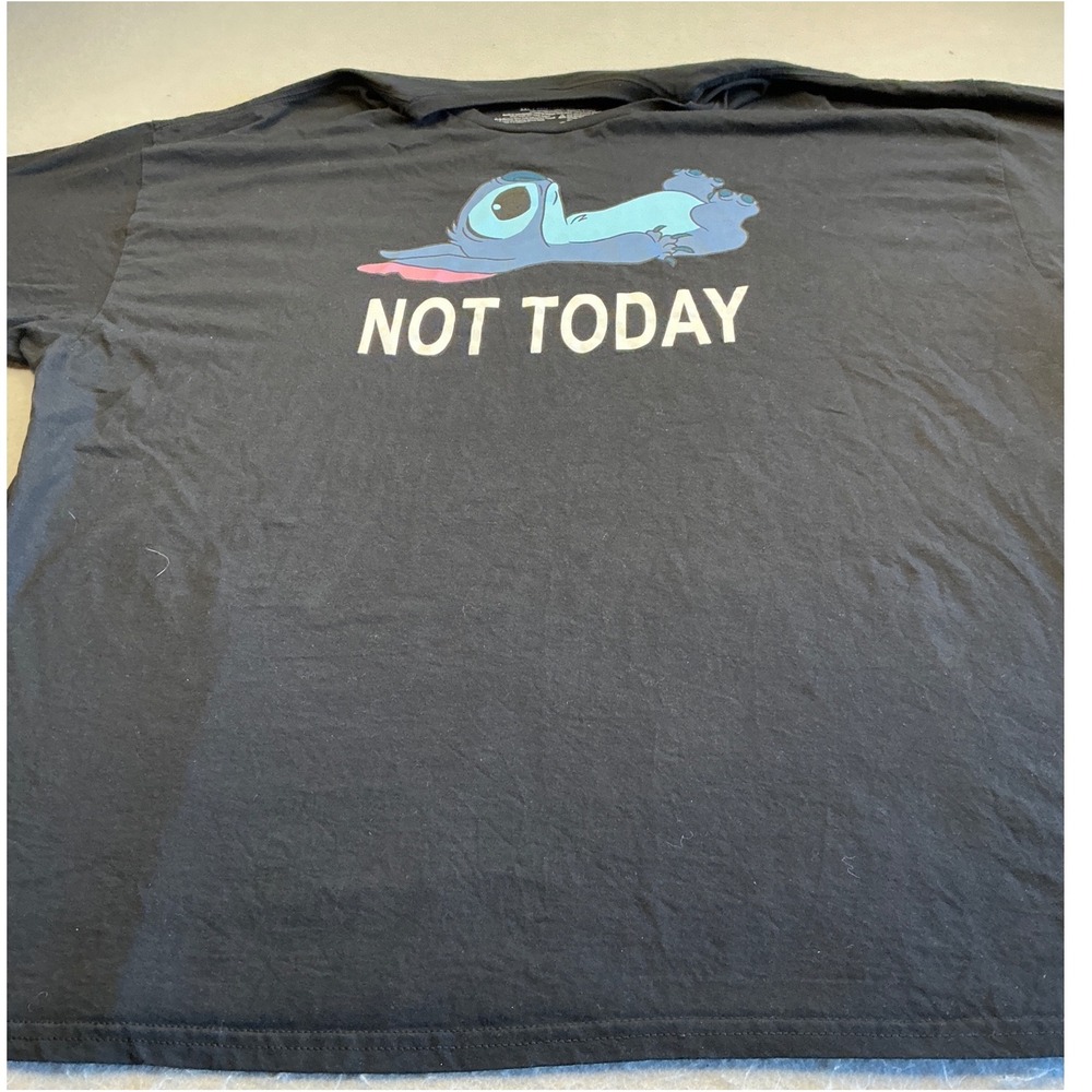Disney Stitch T-Shirt Not Today Graphic Black Cotton Mens 3XL Casual Tee